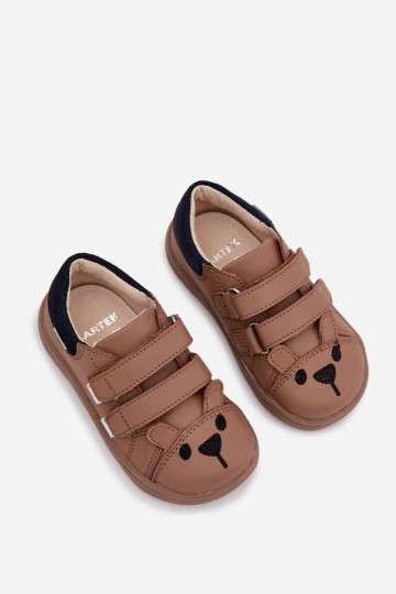 Botas barefoot infantis de couro com ursinho Bartek 8600654 areia 2