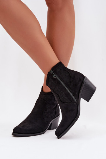 Botas femininas de renda com salto S.Barski HY61-8013 cor preta 2
