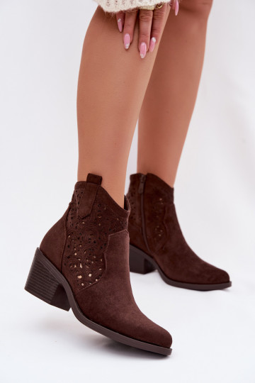 Botas femininas de renda estilo cowboy com salto S.Barski HY61-8012 cor chocolate 2