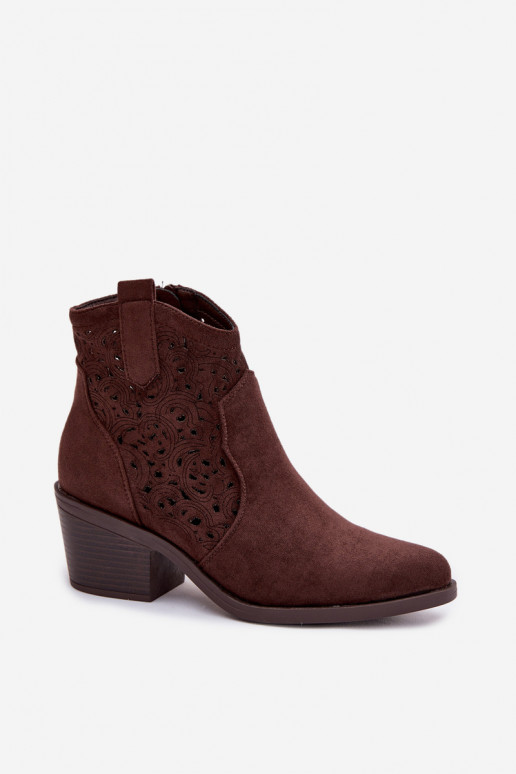 Botas a céu aberto estilo vaqueiro Feminino com salto S.Barski HY61-8012 CzekoladoParae