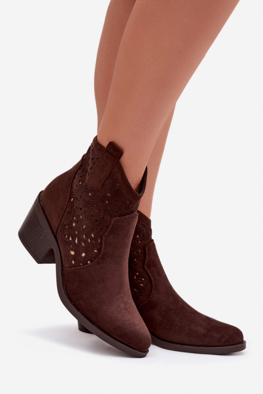 Botas a céu aberto estilo vaqueiro Feminino com salto S.Barski HY61-8012 CzekoladoParae