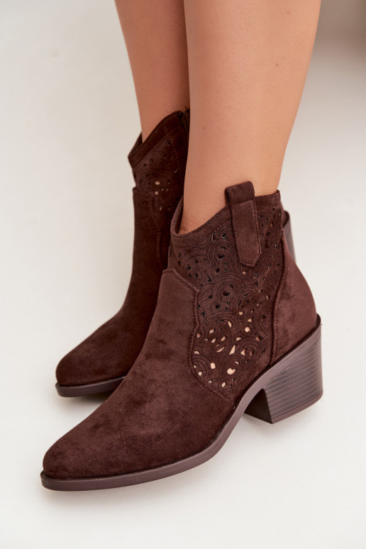 Botas a céu aberto estilo vaqueiro Feminino com salto S.Barski HY61-8012 CzekoladoParae