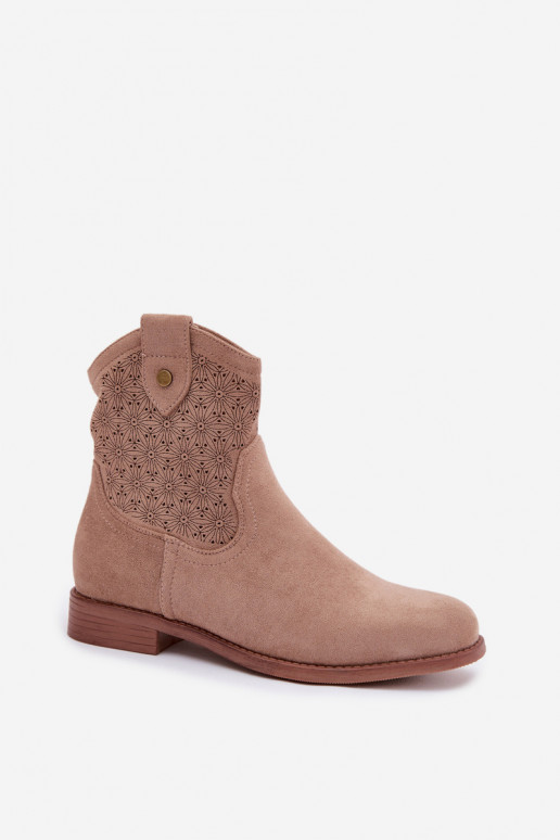 Botas femininas com salto largo com elementos abertos S.Barski HY61-8025 bege