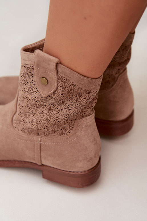 Botas femininas com salto largo com elementos abertos S.Barski HY61-8025 bege