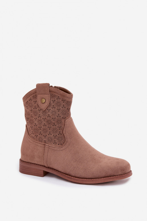 Botas femininas com salto largo com elementos abertos S.Barski HY61-8025 cor marrom