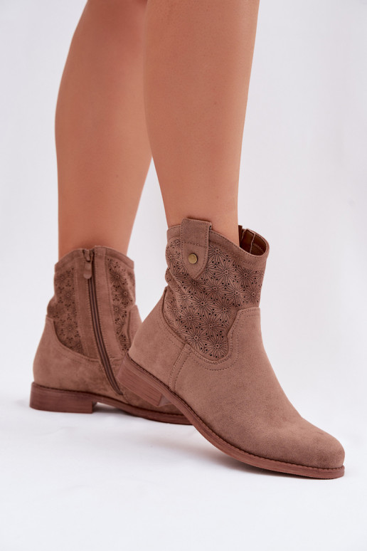 Botas femininas com salto largo com elementos abertos S.Barski HY61-8025 cor marrom