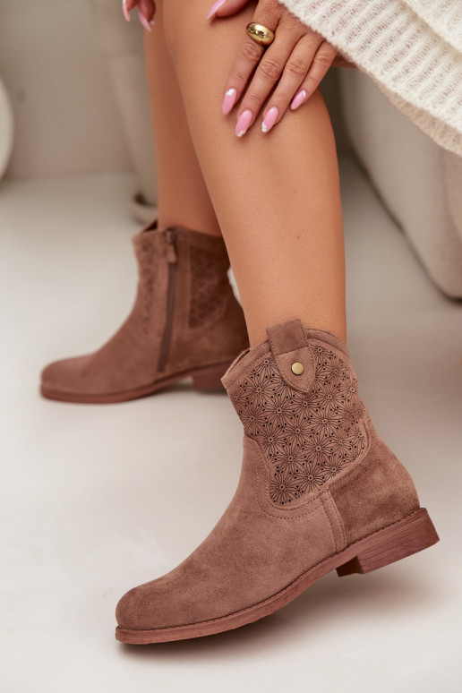 Botas femininas com salto largo com elementos abertos S.Barski HY61-8025 cor marrom