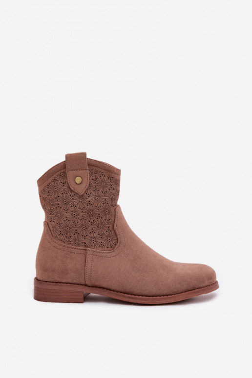 Botas femininas com salto largo com elementos abertos S.Barski HY61-8025 cor marrom