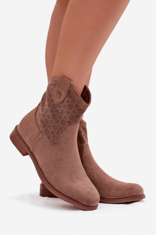 Botas femininas com salto largo com elementos abertos S.Barski HY61-8025 cor marrom