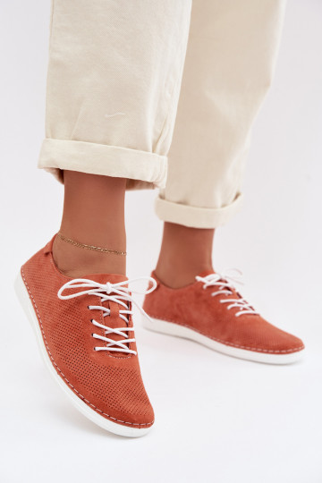 Sapatos femininos em camurça S.Barski LR61-7080 cor laranja