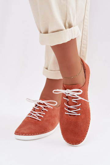 Sapatos femininos em camurça S.Barski LR61-7080 cor laranja 2