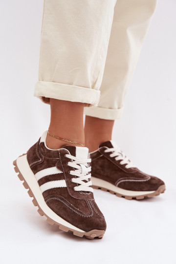 de camurça À modalo de tênis Feminino com uma plataforma S.Barski LR61-7097 CzekoladoParae 2