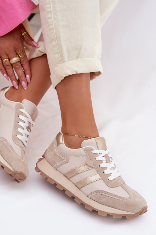 de camurça À modalo de tênis Feminino com uma plataforma S.Barski LR61-7097 bege