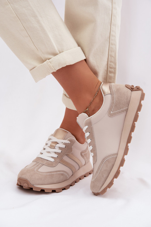 de camurça À modalo de tênis Feminino com uma plataforma S.Barski LR61-7097 bege