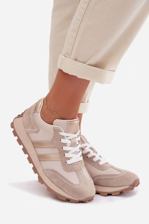 de camurça À modalo de tênis Feminino com uma plataforma S.Barski LR61-7097 bege