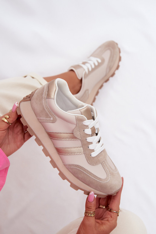 de camurça À modalo de tênis Feminino com uma plataforma S.Barski LR61-7097 bege