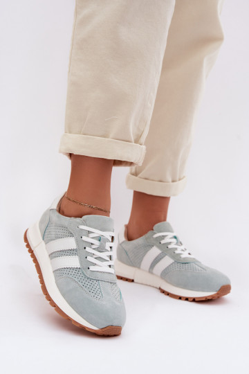 Sapatos femininos modelo Sneakers em camurça cor verde menta 2