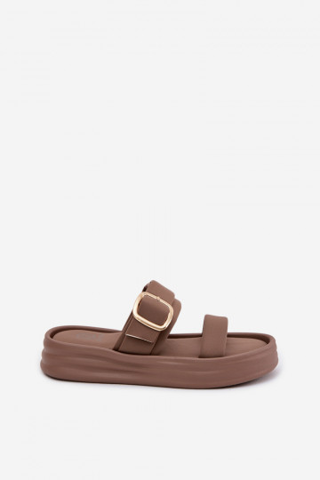  Chinelos femininos com uma plataforma com listras I Złotą com fivelas cor cáqui Ameliette 2