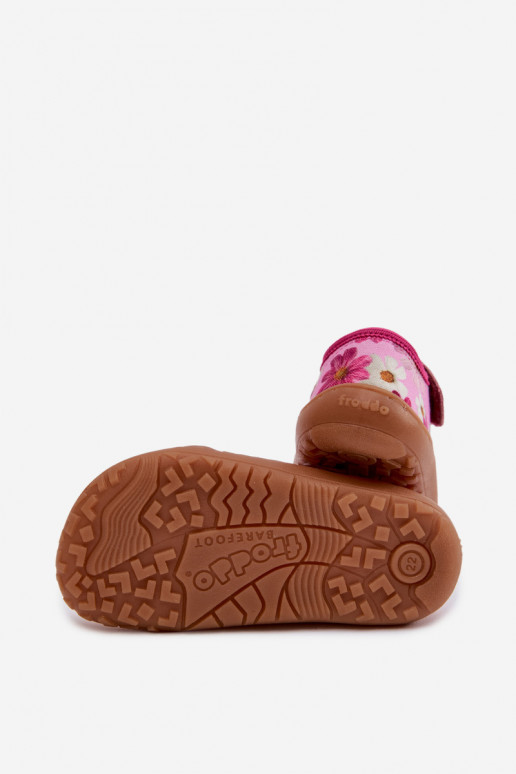 Chinelos Infantil com fixadores adesivos com flores Barefoot Froddo Cannvas G1700439-4 cor rosa