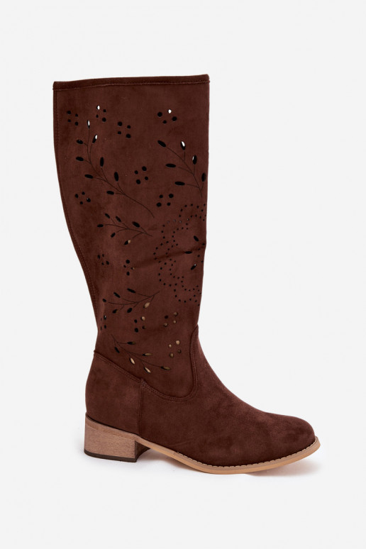 Botas femininos em tom de chocolate com elementos de renda Helinna