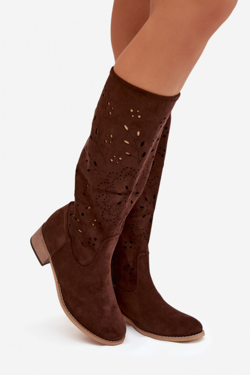 Botas femininos em tom de chocolate com elementos de renda Helinna