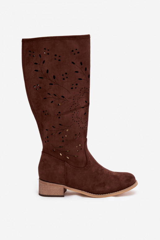 Botas femininos em tom de chocolate com elementos de renda Helinna