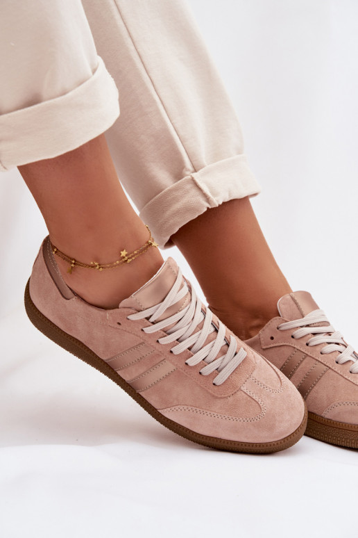 Tênis esportivos femininos em suede sintético Zazoo N1068 na cor rosa