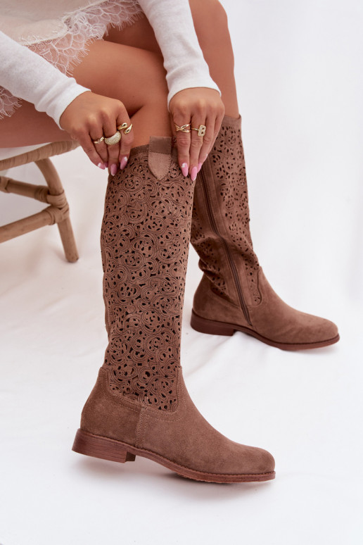 com elementos abertos botas femininas com salto largo S.Barski HY61-8023 cor marrom