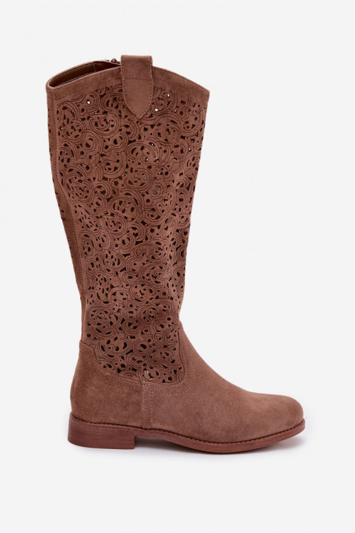 com elementos abertos botas femininas com salto largo S.Barski HY61-8023 cor marrom