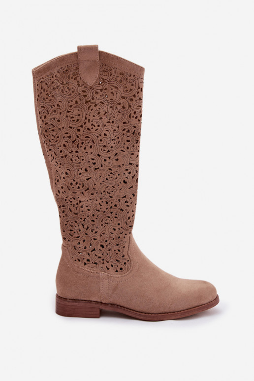 com elementos abertos botas femininas com salto largo S.Barski HY61-8023 bege