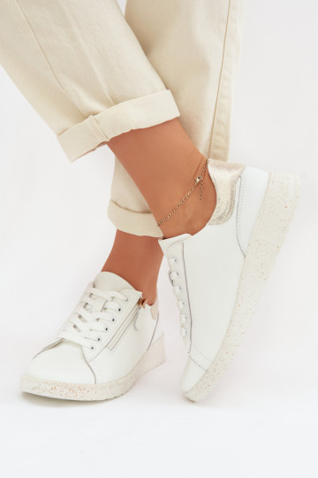 Pele sapato Feminino com zíperes Branco-cor dourada Dorothea