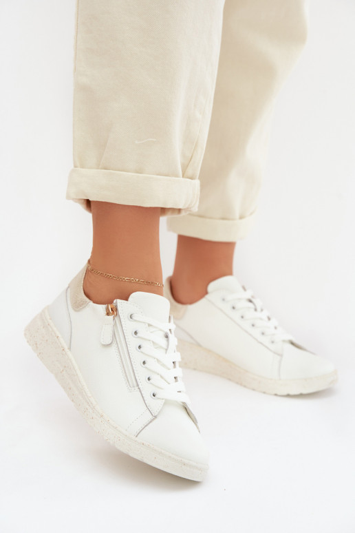 Pele sapato Feminino com zíperes Branco-cor dourada Dorothea