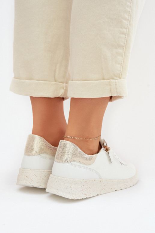 Pele sapato Feminino com zíperes Branco-cor dourada Dorothea