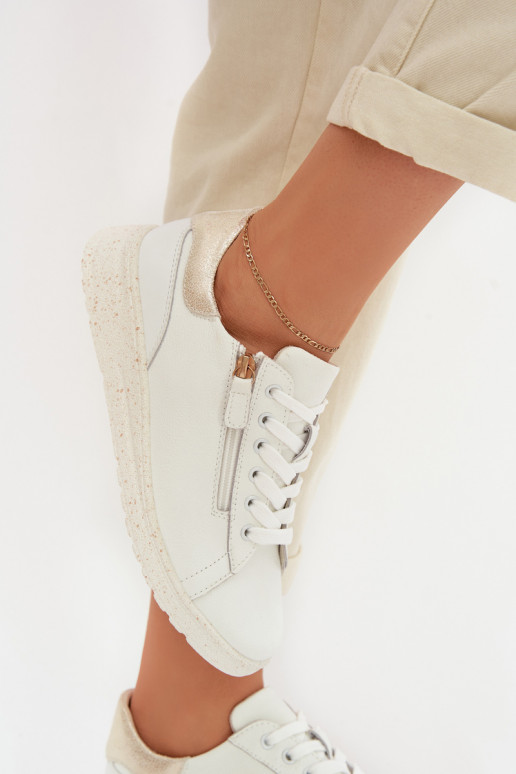 Pele sapato Feminino com zíperes Branco-cor dourada Dorothea