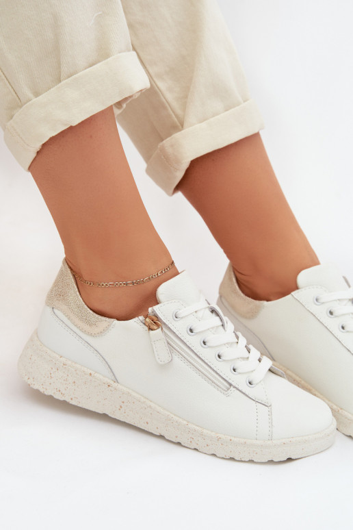 Pele sapato Feminino com zíperes Branco-cor dourada Dorothea