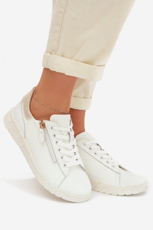 Pele sapato Feminino com zíperes Branco-cor dourada Dorothea