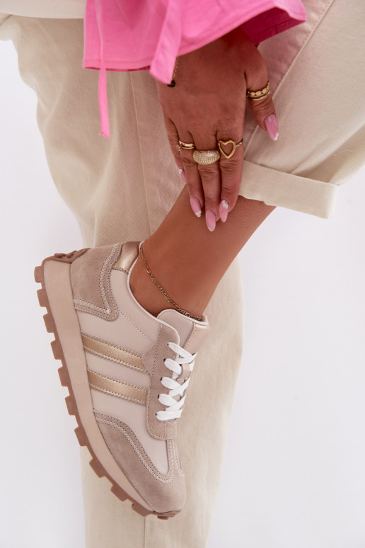 Pele À modalo de tênis Feminino com uma plataforma S.Barski LR61-7096 bege