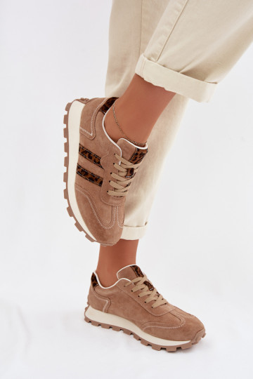 Tênis femininos de camurça com plataforma e estampa de leopardo S.Barski LR61-7071 cor marrom