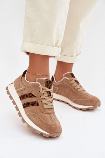 Tênis femininos de camurça com plataforma e estampa de leopardo S.Barski LR61-7071 cor marrom 2