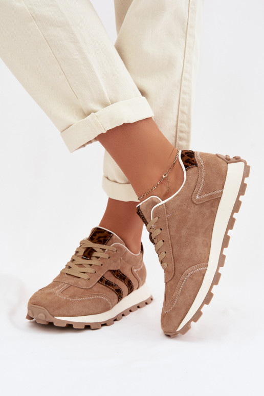 de camurça À modalo de tênis Feminino com uma plataforma com padrões de pele de leopardo S.Barski LR61-7071 cor marrom