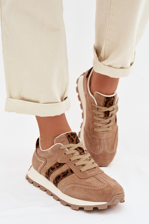 de camurça À modalo de tênis Feminino com uma plataforma com padrões de pele de leopardo S.Barski LR61-7071 cor marrom