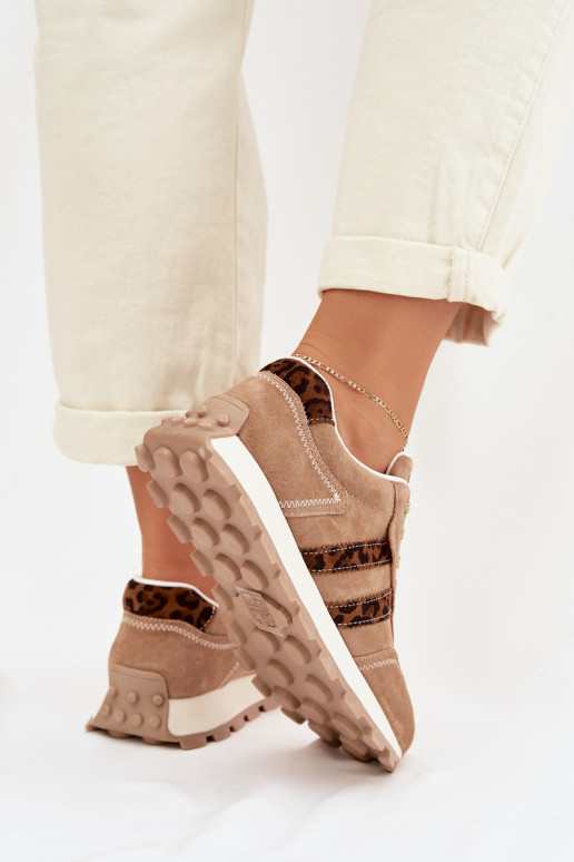 de camurça À modalo de tênis Feminino com uma plataforma com padrões de pele de leopardo S.Barski LR61-7071 cor marrom