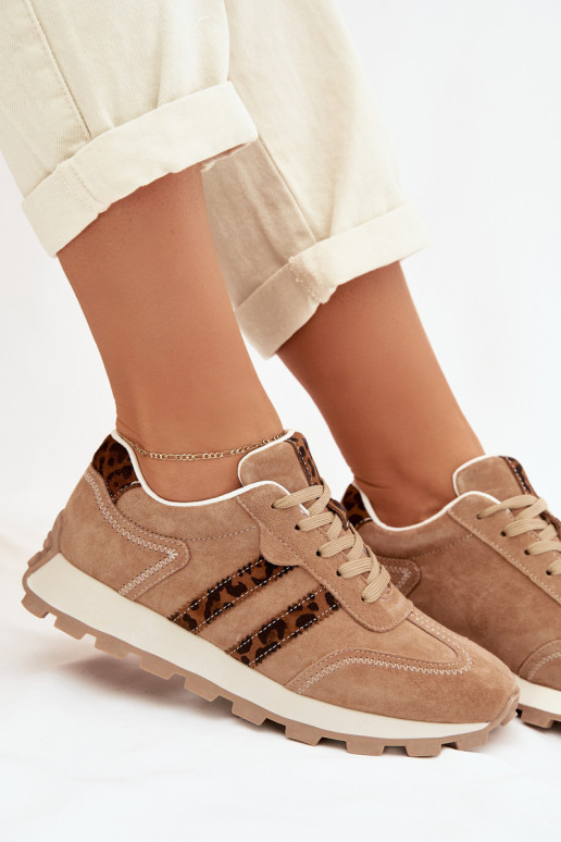 de camurça À modalo de tênis Feminino com uma plataforma com padrões de pele de leopardo S.Barski LR61-7071 cor marrom