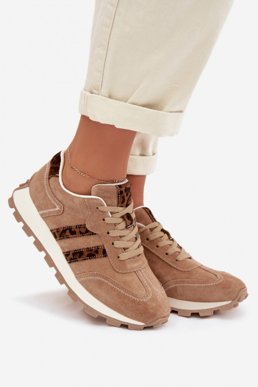 de camurça À modalo de tênis Feminino com uma plataforma com padrões de pele de leopardo S.Barski LR61-7071 cor marrom