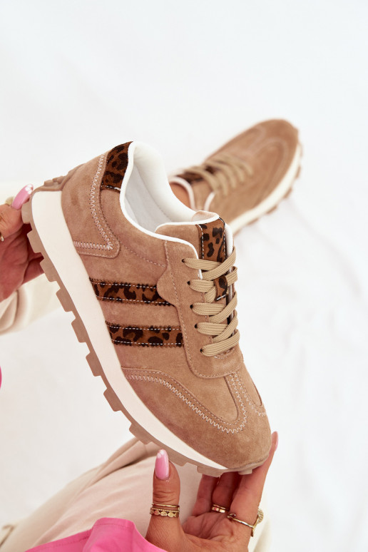 de camurça À modalo de tênis Feminino com uma plataforma com padrões de pele de leopardo S.Barski LR61-7071 cor marrom