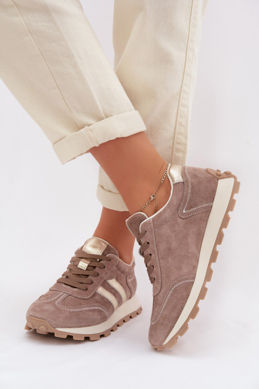 de camurça À modalo de tênis Feminino com uma plataforma S.Barski LR61-7097 bege