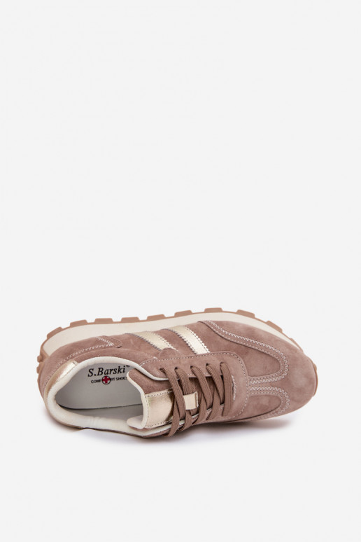 de camurça À modalo de tênis Feminino com uma plataforma S.Barski LR61-7097 bege