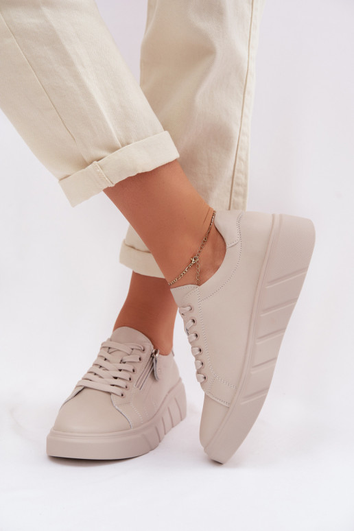 Pele sapato Feminino com zíperes bege Althea