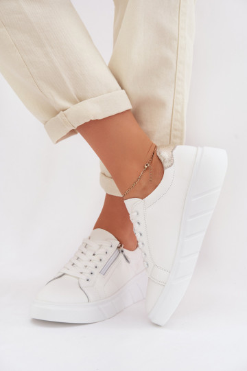 Pele sapato Feminino com zíperes cor branca Althea