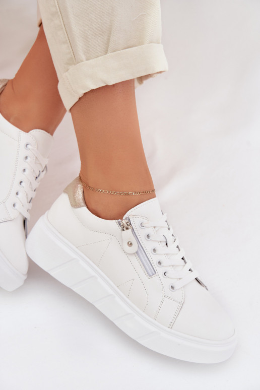 Pele sapato Feminino com zíperes cor branca Althea